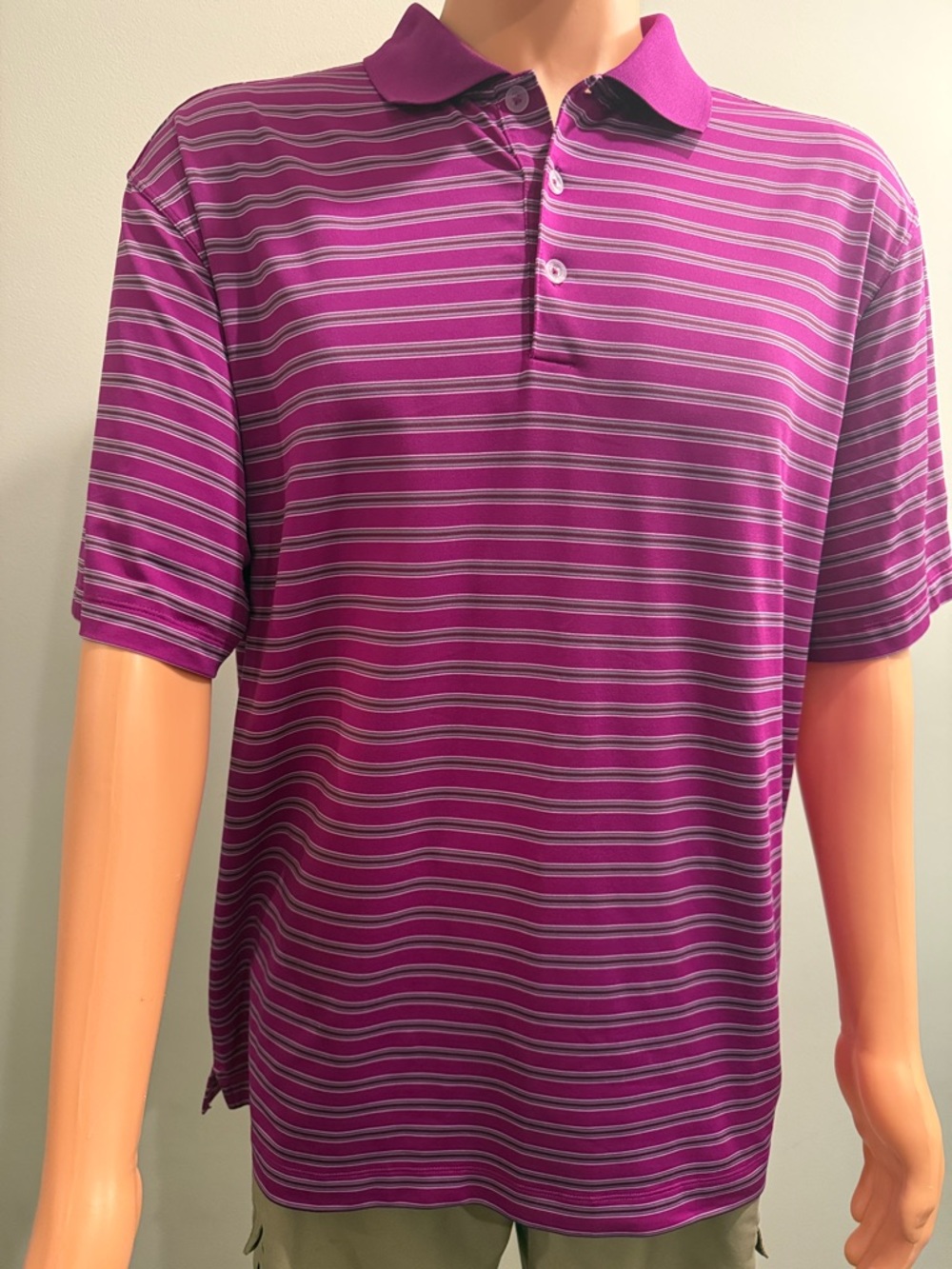 Nike Golf Dri-Fit Striped Purple Polo Shirt Short Sleeve Casual NWOT Men’s L